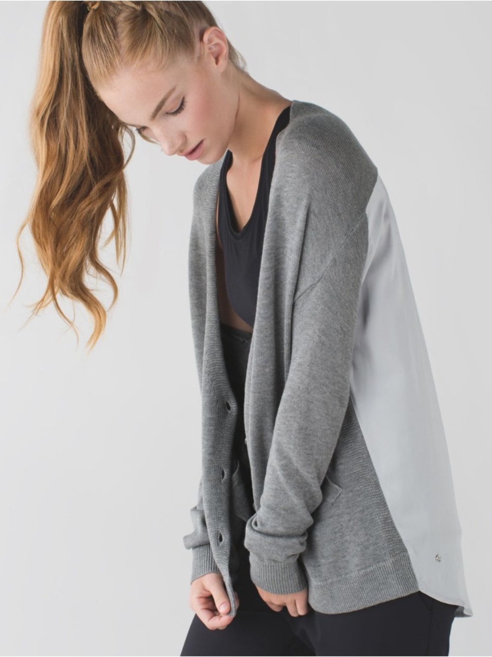 Lululemon Cardi In The Front Grey Boolux Long Cardigan Satin Back 6